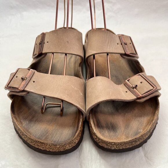 Birkenstock Arizona sandals beige leather EU 40 US womens 9 9.5 wide slides - Picture 2 of 13
